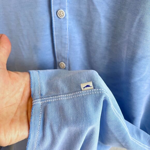TOMMY BAHAMA Blue Edgartown Polo Knit Button-Up Stretch Golf Shirt Mens Large - Picture 5 of 7